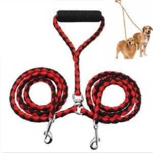 Double Dog Leashes Anti-winding Pet Traction Rope, Size:1.4m(Red Black) (OEM)