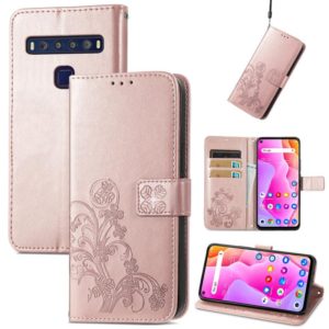 For TCL 10L Four-leaf Clasp Embossed Buckle Mobile Phone Leather Case(Rose Gold) (OEM)
