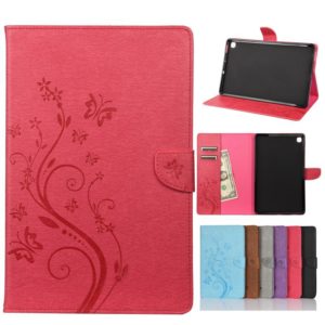 For Samsung Galaxy Tab S6 Lite / P610 Butterfly Flower Embossing Pattern Horizontal Flip Leather Case with Holder & Card Slots & Wallet(Magenta) (OEM)