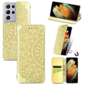 For Samsung Galaxy S21 Ultra 5G Blooming Mandala Embossed Pattern Magnetic Horizontal Flip Leather Case with Holder & Card Slots & Wallet(Yellow) (OEM)