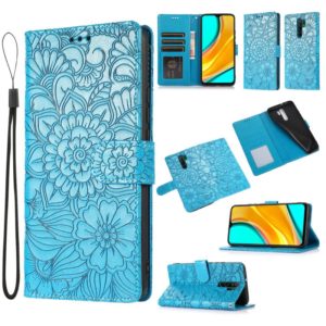 For Xiaomi Redmi 9 Skin Feel Embossed Sunflower Horizontal Flip Leather Case with Holder & Card Slots & Wallet & Lanyard(Blue) (OEM)