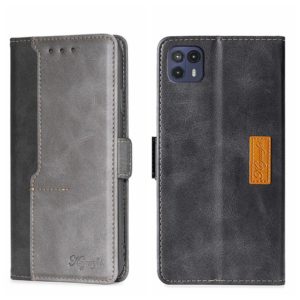 For Motorola Moto G50 5G Contrast Color Side Buckle Leather Phone Case(Black + Grey) (OEM)