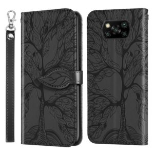 For Xiaomi Poco X3 Life of Tree Embossing Pattern Horizontal Flip Leather Case with Holder & Card Slot & Wallet & Photo Frame & Lanyard(Black) (OEM)