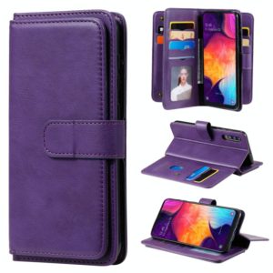 For Samsung Galaxy A50 Multifunctional Magnetic Copper Buckle Horizontal Flip Solid Color Leather Case with 10 Card Slots & Wallet & Holder & Photo Frame(Purple) (OEM)