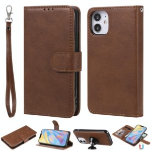 For iPhone 12 mini 2 in 1 Solid Color Detachable PU Leather Case with Card Slots & Magnetic Holder & Photo Frame & Wallet & Strap(Brown) (OEM)