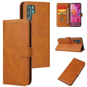 For Huawei P30 Pro Calf Texture Buckle Horizontal Flip Leather Case with Holder & Card Slots & Wallet(Khaki) (OEM)