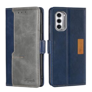 For Motorola Moto G52J 5G Contrast Color Side Buckle Leather Phone Case(Blue + Grey) (OEM)