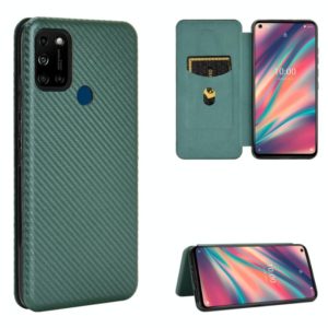 For Wiko View5 Plus Carbon Fiber Texture Horizontal Flip TPU + PC + PU Leather Case with Card Slot(Green) (OEM)