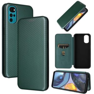 For Motorola Moto G22 Carbon Fiber Texture Horizontal Flip Leather Phone Case(Green) (OEM)
