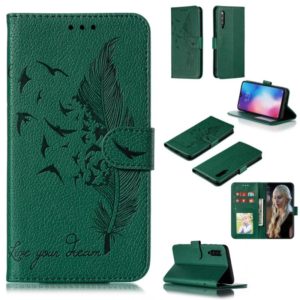 Feather Pattern Litchi Texture Horizontal Flip Leather Case with Wallet & Holder & Card Slots For Xiaomi Mi 9(Green) (OEM)