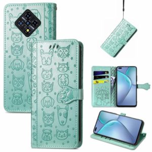 For Infinix Zero 8 Cat and Dog Embossed Horizontal Flip Phone Leather Case with Holder & Card Slot & Wallet & Lanyard(Green) (OEM)