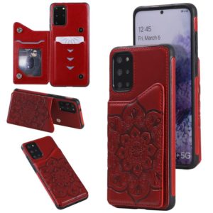 For Samsung Galaxy S20+ Flower Embossing Pattern Shockproof Protective Case with Holder & Card Slots & Photo Frame(Red) (OEM)