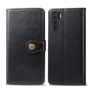 For OPPO F15/A91 Retro Solid Color Leather Buckle Phone Case with Lanyard & Photo Frame & Card Slot & Wallet & Stand Function(Black) (OEM)