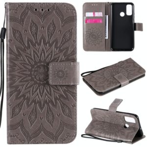 For Huawei P smart 2020 Embossed Sunflower Pattern Horizontal Flip PU Leather Case with Holder & Card Slots & Wallet & Lanyard(Gray) (OEM)