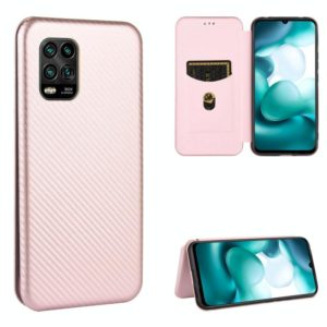 For Xiaomi Mi 10 Lite Carbon Fiber Texture Horizontal Flip TPU + PC + PU Leather Case with Card Slot(Pink) (OEM)