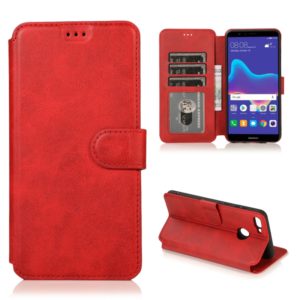 For Huawei Y9 2018 Calf Texture Magnetic Buckle Horizontal Flip Leather Case with Holder & Card Slots & Wallet & Photo Frame(Red) (OEM)