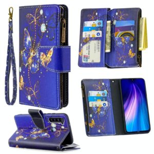 For Xiaomi Redmi Note 8 Colored Drawing Pattern Zipper Horizontal Flip Leather Case with Holder & Card Slots & Wallet(Purple Butterfly) (OEM)