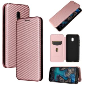 For Nokia C1 Plus Carbon Fiber Texture Horizontal Flip TPU + PC + PU Leather Case with Card Slot(Pink) (OEM)
