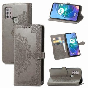 For Motorola Moto G30 / G10 Mandala Flower Embossed Horizontal Flip Leather Case with Bracket / Card Slot / Wallet / Lanyard(Grey) (OEM)