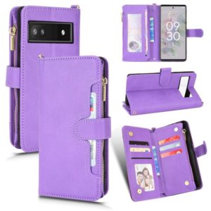 For Google Pixel 6a Litchi Texture Zipper Leather Phone Case(Purple) (OEM)