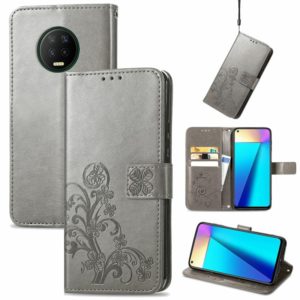 For Infinix Note 7 Four-leaf Clasp Embossed Buckle Mobile Phone Protection Leather Case with Lanyard & Card Slot & Wallet & Bracket Function(Grey) (OEM)
