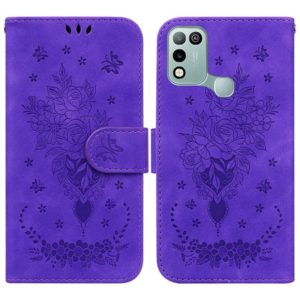For Infinix Hot 10 Play / Smart 5 India Butterfly Rose Embossed Leather Phone Case(Purple) (OEM)