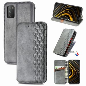 For Xiaomi POCO M3 Cubic Grid Pressed Horizontal Flip Magnetic PU Leather Case with Holder & Card Slots & Wallet(Gray) (OEM)