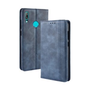 Magnetic Buckle Retro Texture Horizontal Flip Leather Case for Huawei Y7 (2019) / Y7 Prime (2019), with Holder & Card Slots & Wallet (Blue) (OEM)