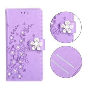 Plum Blossom Pattern Diamond Encrusted Leather Case for Galaxy S10 , with Holder & Card Slots(Plum purple) (OEM)
