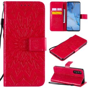 For OPPO Reno3 Pro / Find X2 Neo Sun Embossing Pattern Horizontal Flip Leather Case with Card Slot & Holder & Wallet & Lanyard(Red) (OEM)