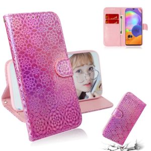 For Galaxy A31 Solid Color Colorful Magnetic Buckle Horizontal Flip PU Leather Case with Holder & Card Slots & Wallet & Lanyard(Pink) (OEM)