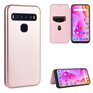 For TCL 10 Lite Carbon Fiber Texture Horizontal Flip TPU + PC + PU Leather Case with Card Slot(Pink) (OEM)