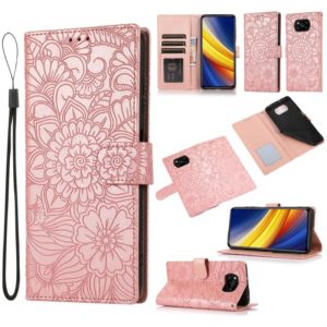 For Xiaomi POCO X3 NFC / X3 Pro / X3 Skin Feel Embossed Sunflower Horizontal Flip Leather Case with Holder & Card Slots & Wallet & Lanyard(Rose Gold) (OEM)