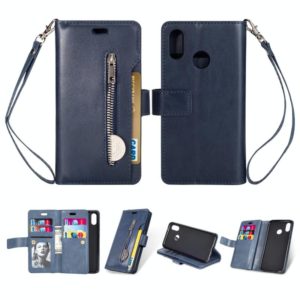 For Huawei P20 lite / Nova 3e Multifunctional Zipper Horizontal Flip Leather Case with Holder & Wallet & 9 Card Slots & Lanyard(Blue) (OEM)
