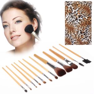 Foldable Trendy Panther Patterned Cosmetic Brush Case Bag Kit Set for Ladies / 12pcs Brushes Facial Care Product (OEM)