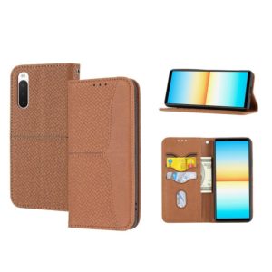 For Sony Xperia 10 IV Woven Texture Stitching Magnetic PU Leather Phone Case(Brown) (OEM)