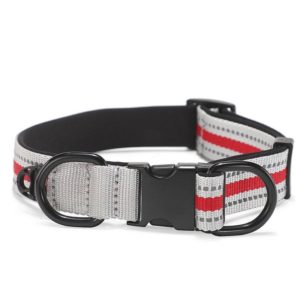 Dog Reflective Nylon Collar, Specification: M(Black red buckle) (OEM)