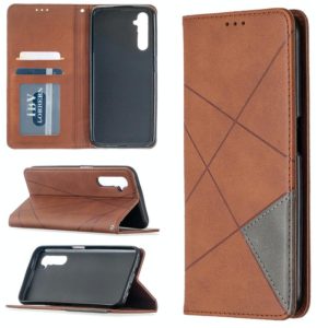 For OPPO Realme 6 Rhombus Texture Horizontal Flip Magnetic Leather Case with Holder & Card Slots(Brown) (OEM)