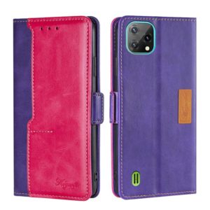 For Blackview A55 Contrast Color Side Buckle Leather Phone Case(Purple + Rose Red) (OEM)