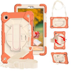 For Samsung Galaxy Tab A7 Lite T220 / T225 Contrast Color Robot Shockproof Silicon + PC Protective Case with Holder & Shoulder Strap(Coral Orange Beige) (OEM)