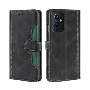 For OnePlus 9 Skin Feel Straw Hat Magnetic Buckle Leather Phone Case(Black) (OEM)