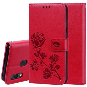 Rose Embossed Horizontal Flip PU Leather Case for Galaxy A30 / A20, with Holder & Card Slots & Wallet (Red) (OEM)