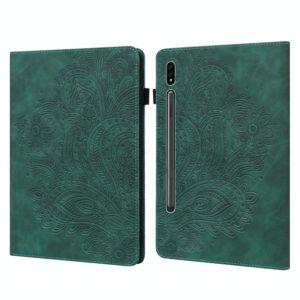 For Samsung Galaxy Tab S8 / Galaxy Tab S7 T875 Peacock Embossed Pattern TPU + PU Horizontal Flip Leather Case with Holder & Card Slots & Wallet(Green) (OEM)