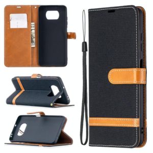 For Xiaomi Mi Poco X3 Color Matching Denim Texture Leather Case with Holder & Card Slots & Wallet & Lanyard(Black) (OEM)