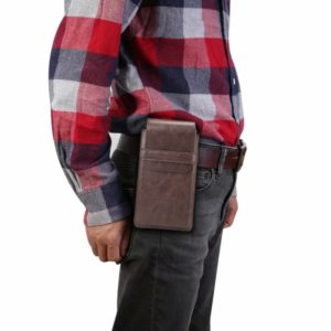Men Lambskin Texture Multi-functional Universal Mobile Phone Waist Pack Leather Case for 7.2 Inch or Below Smartphones (Brown) (OEM)