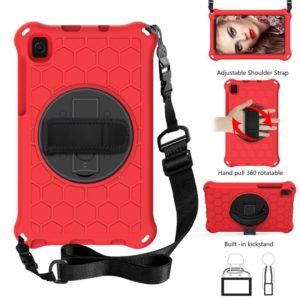 For Samsung Galaxy Tab A7 Lite 8.7 2021 T220 / T225 360 Degree Rotation Honeycomb Shockproof Silicone PC Protective Case with Holder & Shoulder Strap & Hand Strap(Red Black) (OEM)