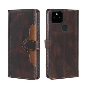 For Google Pixel 5a 5G Skin Feel Straw Hat Magnetic Buckle Horizontal Flip Leather Case with Holder & Card Slots & Wallet(Brown) (OEM)
