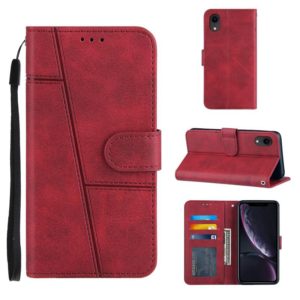 For iPhone XR Stitching Calf Texture Buckle Horizontal Flip Leather Case with Holder & Card Slots & Wallet & Lanyard(Red) (OEM)