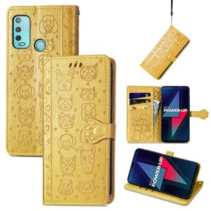 For Wiko Power U30 Cat and Dog Embossed Horizontal Flip Phone Leather Case with Holder & Card Slot & Wallet & Lanyard(Yellow) (OEM)