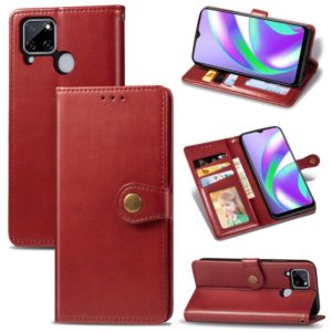 For OPPO Realme C12 Solid Color Leather Buckle Phone Case with Lanyard & Photo Frame & Card Slot & Wallet & Stand Function(Red) (OEM)